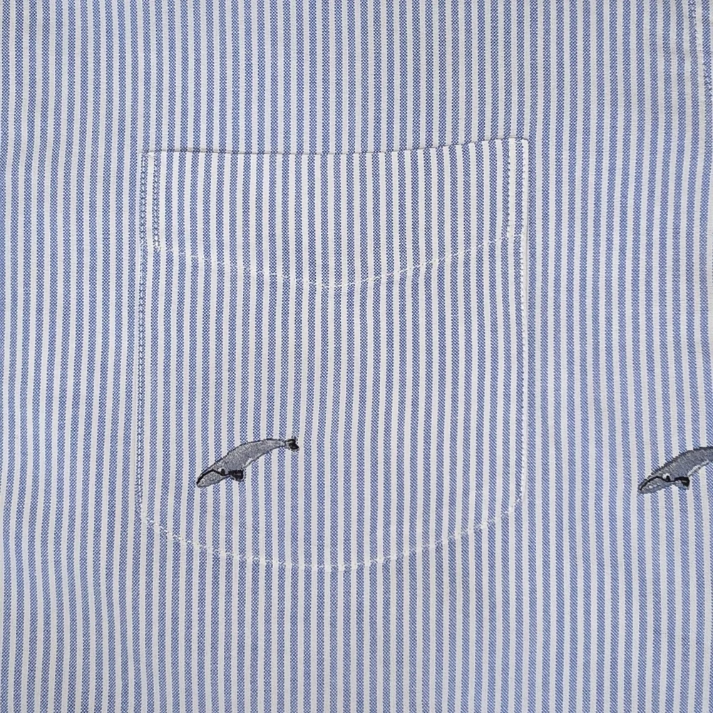 j. Crew | Lightweight Oxford Pin-Striped Embroidered BlueWhale Button Down Shirt